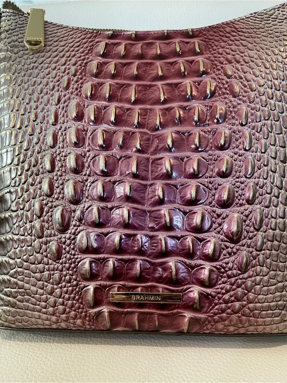 Brahmin Fig Jam Ombré Croc-Embossed Leather Crossbody with Matching Ady Wallet